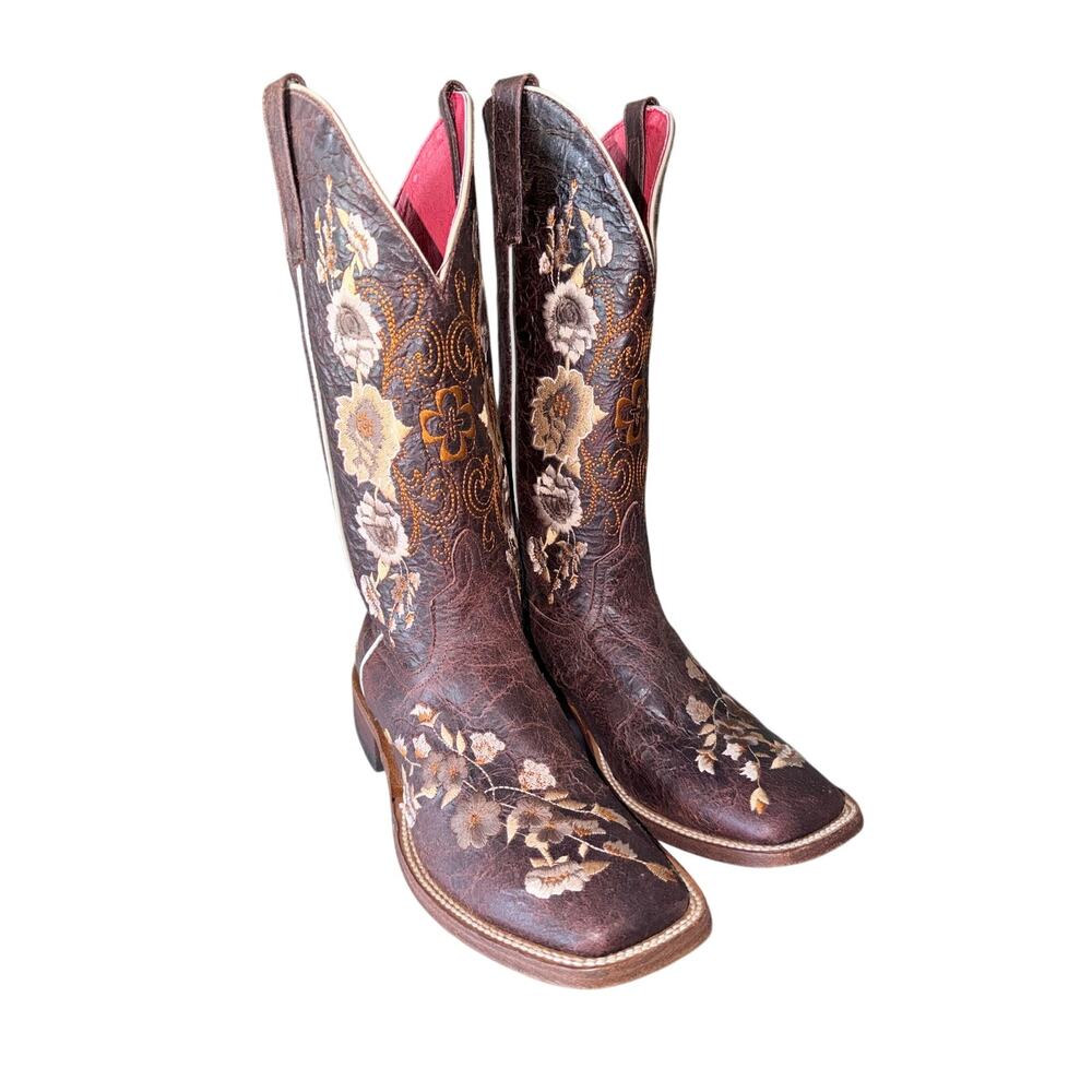 Macie bean Brown leather floral embroidered western boots 10 country festival